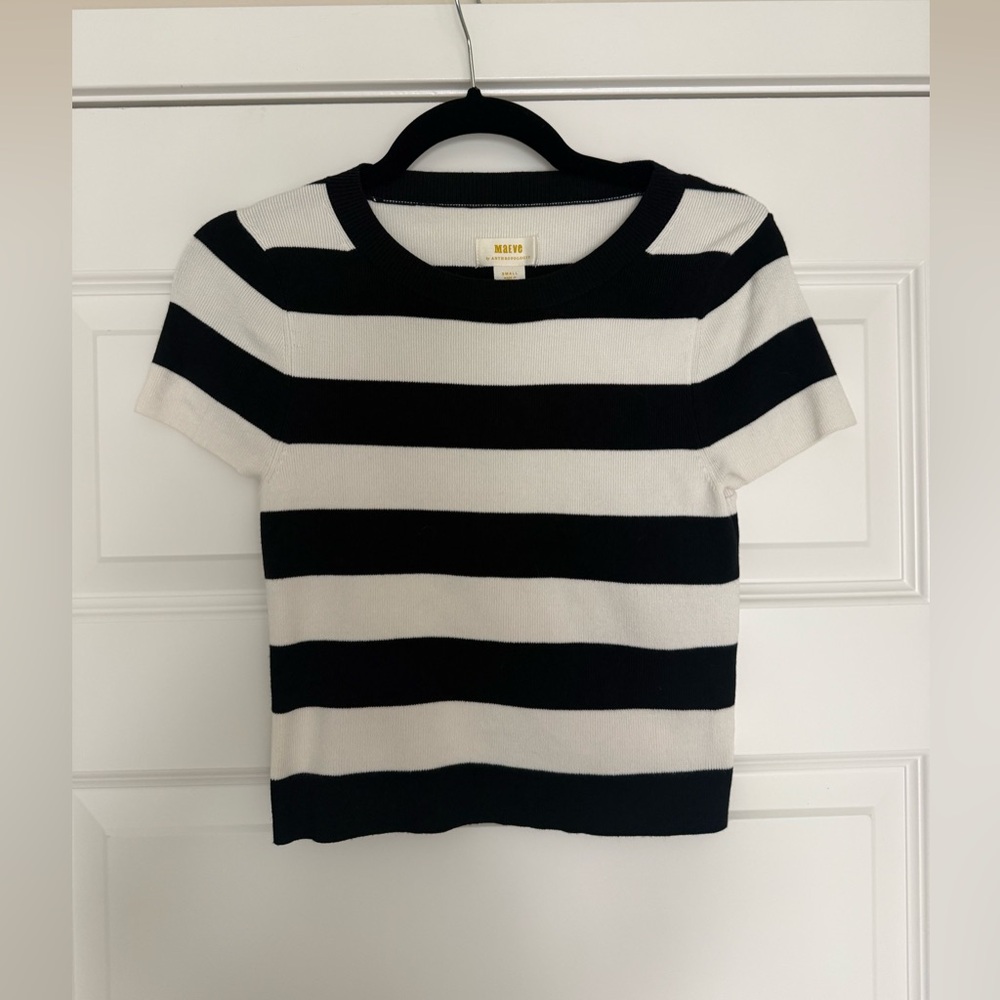 Maeve Black and White Striped Knit Tee
